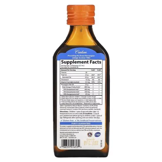 Carlson Labs Kid's The Very Finest Fish Oil 800mg Natural Orange 200ml