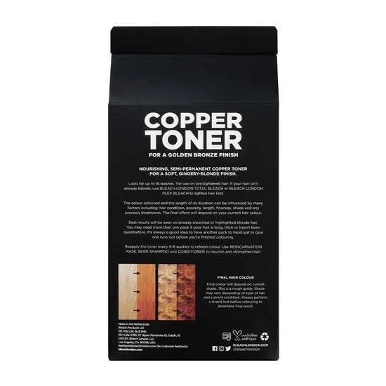 BLEACH LONDON Copper Toner Kit 40ml Colourant, 80ml Bottle of Developing Lotion 2.25%, 15ml Sachet of Reincarnation Mask + Pair of plastic gloves