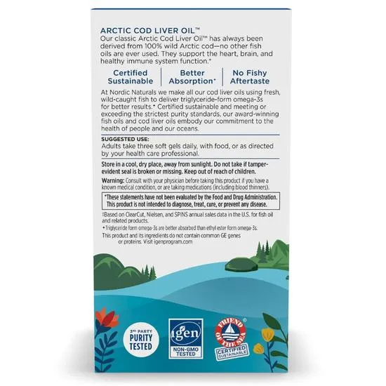 Nordic Naturals Arctic Cod Liver Oil 750mg Lemon Softgels 180 Softgels