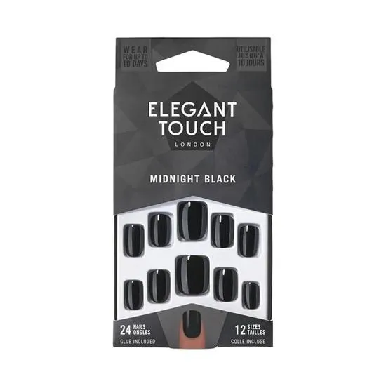 Elegant Touch Black Nail With Glue 24 Nails