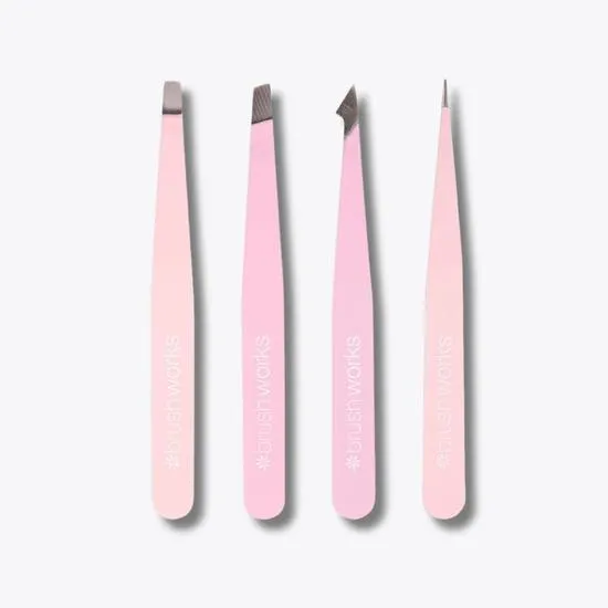 Brushworks Combination Tweezer Set Pink 4 Piece