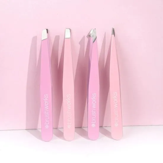 Brushworks Combination Tweezer Set Pink 4 Piece