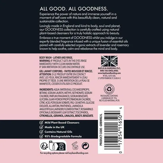 Baylis & Harding Goodness Rose & Geranium Natural Body Wash 1000ml