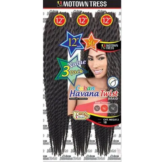 Motown Tress Synthetic CHT Mega 12 Cuban Twist Braid 12 / T1B/27