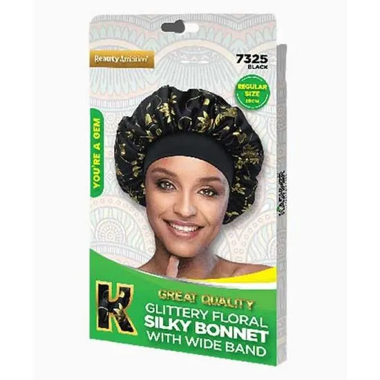 Kashmir Beauty Ambition Great Quality Glittery Floral Silky Bonnet 7325 Black