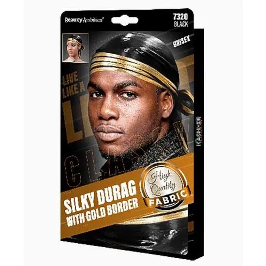 Kashmir Beauty Ambition Classy Silky Durag With Golden Border 7320 Black