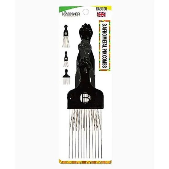 Kashmir Beauty Ambition Afro Metal Pik Combs KA3006 3pcs / Black