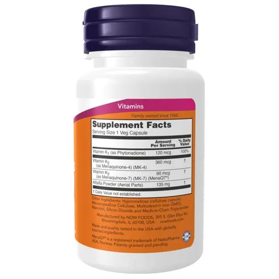 NOW Foods MK-7 Plus With K1 & MK-4 Capsules 90 Capsules