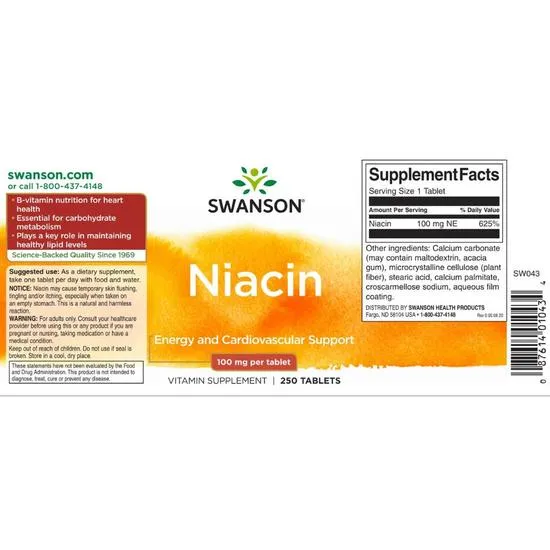 Swanson Niacin 100mg Tablets 250 Tablets