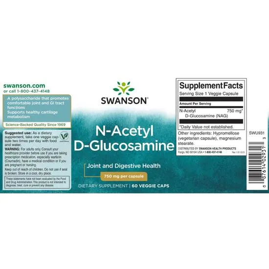 Swanson N-Acetyl D-Glucosamine 750mg Capsules 60 Capsules