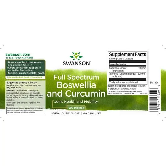 Swanson Full Spectrum Boswellia & Curcumin 300mg Capsules 60 Capsules