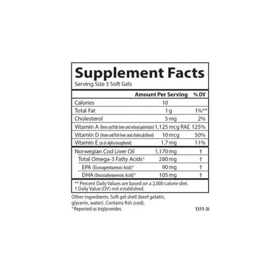 Carlson Labs Cod Liver Oil 280mg Mini Softgels 250 Softgels