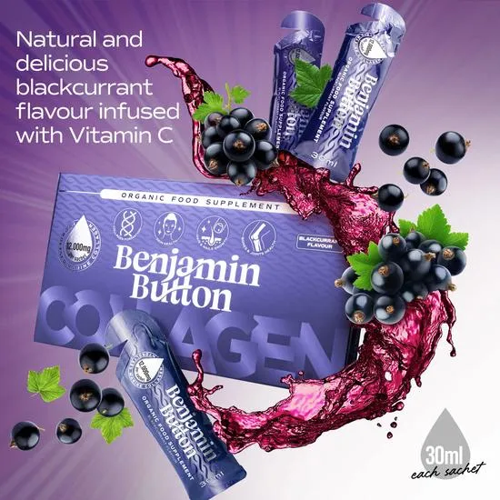 Benjamin Button BlackCurrant 12,000mg Marine Collagen Liquid Sachets x 14