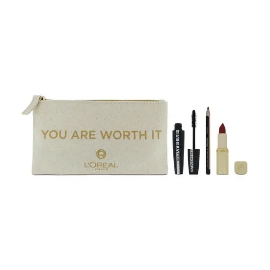 L'Oreal Paris I Am Worth It Black Mascara Eyeliner & Red Lipstick Gift Set