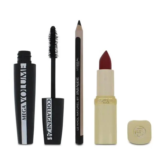 L'Oreal Paris I Am Worth It Black Mascara Eyeliner & Red Lipstick Gift Set