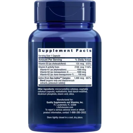 Life Extension Vitamins D & K With Sea-Iodine Capsules 60 Capsules