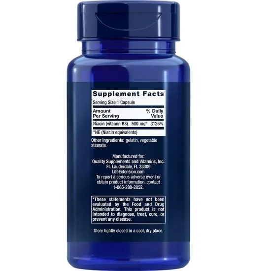 Life Extension Vitamin B3 Niacin 500mg Capsules 100 Capsules
