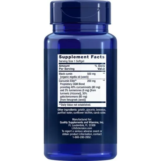 Life Extension Black Cumin Seed Oil & Curcumin Elite Turmeric Extract Softgels 60 Softgels