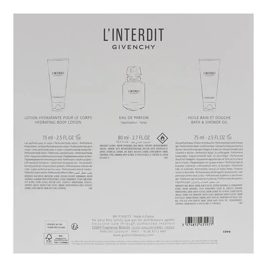 GIVENCHY L'Interdit Eau De Parfum 80ml, Body Lotion 75ml & Shower Oil 75ml Set 80ml