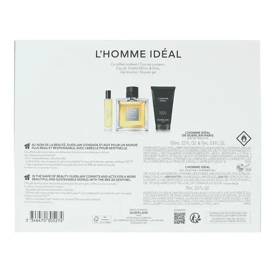 GUERLAIN L'homme Ideal Eau De Toilette 100ml, 10ml + Shower Gel Gift Set For Him 100ml