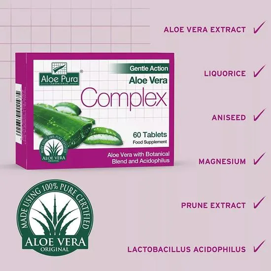 Aloe Pura Aloe Vera Gentle Action Complex Earlier Colon Cleanse Tablets 60 Tablets