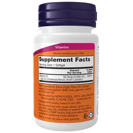 NOW Foods Vitamin D-3 2000iu Softgels 30 Softgels