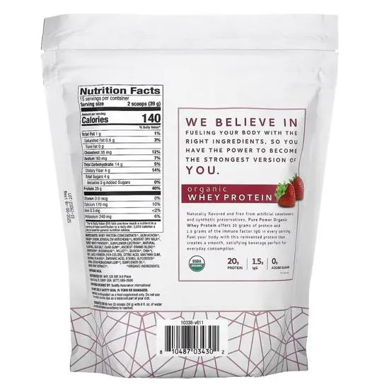 Pure Power Organic Whey Protein Strawberry 585g