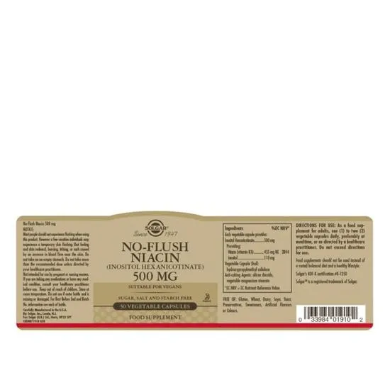 Solgar No-Flush Niacin 500mg Vegicaps 50 Vegicaps