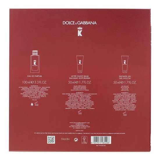 Dolce & Gabbana K Eau De Parfum 100ml, Aftershave Balm 75ml + Shower Gel 75ml Gift Set 100ml