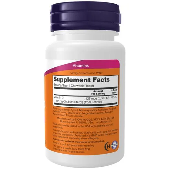 NOW Foods Vitamin D-3 5000iu Chewables 120 Chewables