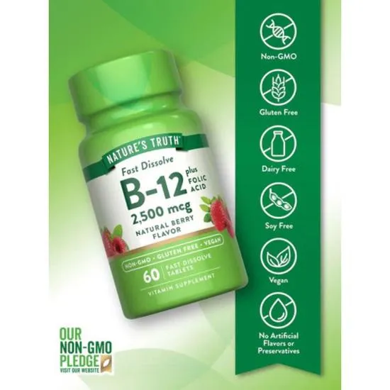 Nature's Truth Vitamin B12 + Folic Acid Tablets 60 Tablets
