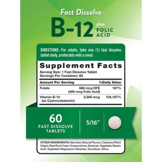 Nature's Truth Vitamin B12 + Folic Acid Tablets 60 Tablets