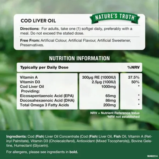 Nature's Truth Cod Liver Oil 1000mg Softgels 60 Softgels