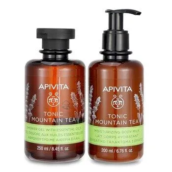 APIVITA Uplift Your Mood Toning & Revitalization Set: Tonic Mountain Tea Shower Gel + Tonic Mountain Tea Body Milk 2pcs