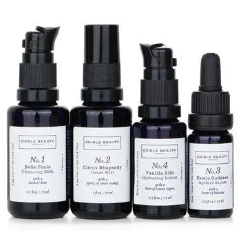 Edible Beauty On The Fly Travel Mini Kit Cleansing Milk 15ml+ Toner Mist 30ml+ Ageless Serum 10ml+ Hydrating Lotion 15ml