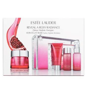 Estée Lauder Nutritious Super-Pomegranate Reveal A Rosy Radiance Set: Moisture Creme+ Milky Lotion Light+ Lotion+ Cleansing Foam 4pcs+2bags