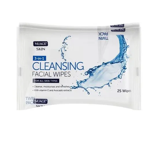 Nuage 3 In 1 Skin Cleansing Facial Wipes 25 Wipes (Twin Pack)