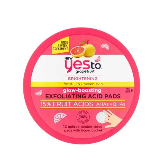 Yes To Grapefruit Exfoliating Acid Pads Glow Boosting 12 Quilted Pads Double Sided
