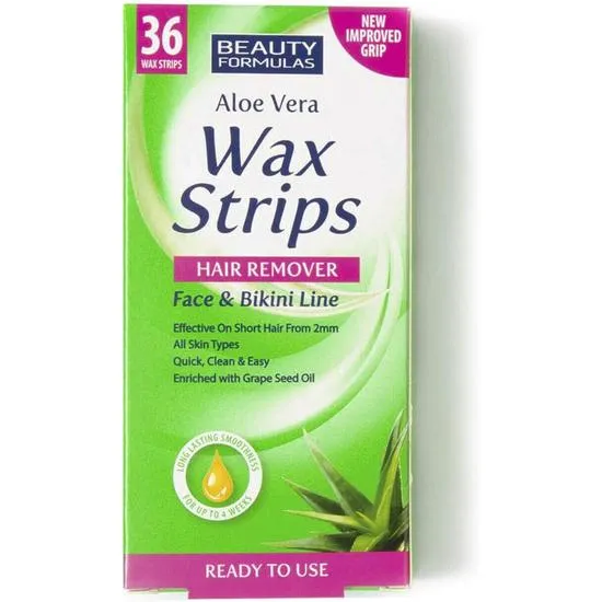 Beauty Formulas Aloe Vera Hair Remover Wax Strips Face & Bikini 36 Wax Strips