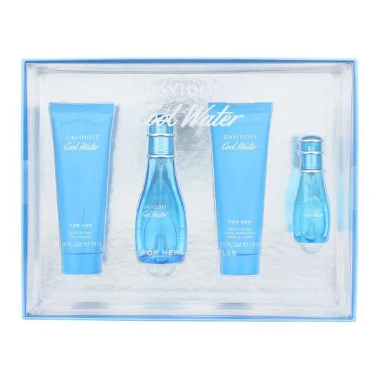 Davidoff Cool Water Woman Eau De Toilette Gift Set 50ml Eau De Toilette + 15ml Eau De Toilette + 75ml Body Lotion + 75ml Shower Gel