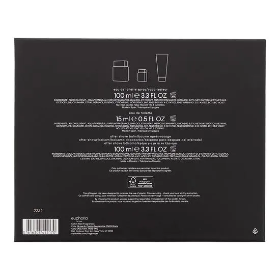 Calvin Klein Euphoria Men Eau De Toilette Gift Set 100ml & 15ml Eau De Toilette & 100ml Aftershave Balm