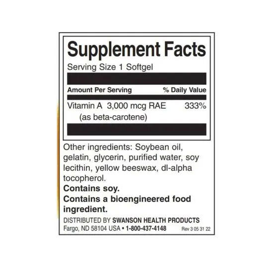 Swanson Beta-Carotene Vitamin A 10000iu Softgels 100 Softgels