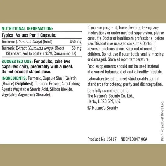 Nature's Bounty Turmeric 500mg Capsules 60 Capsules