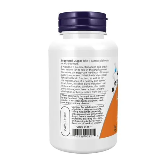 NOW Foods L-Histidine 600mg Capsules 60 Capsules