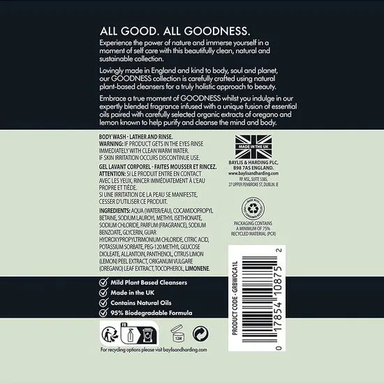 Baylis & Harding Goodness Oud Cedar & Amber Natural Body Wash 1000ml