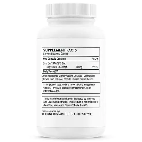 Thorne Zinc Bisglycinate 30mg Capsules 60 Capsules