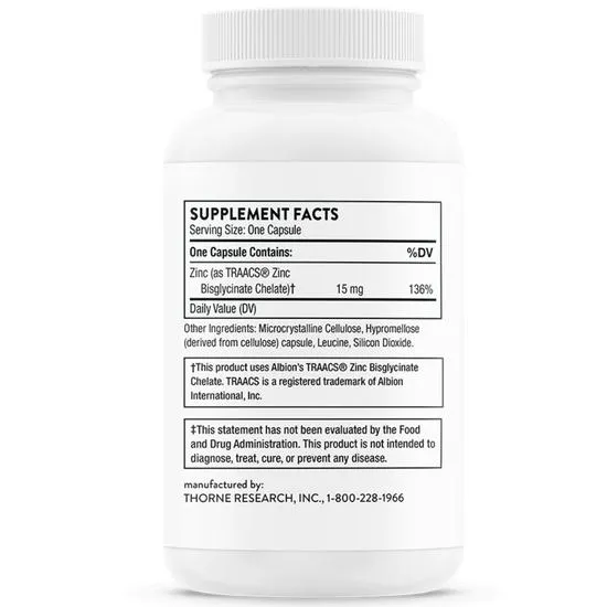 Thorne Zinc Bisglycinate 15mg Capsules 60 Capsules
