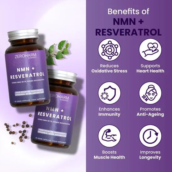 ZeroHarm Liposomal NMN 250mg + Resveratrol Capsules 60 Capsules