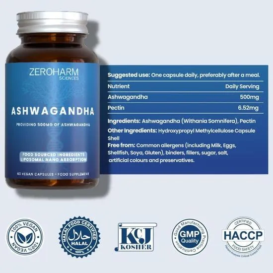 ZeroHarm Liposomal Ashwagandha 500mg Capsules 60 Capsules