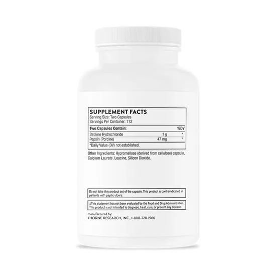 Thorne Betaine HCl/Pepsin Capsules 225 Capsules